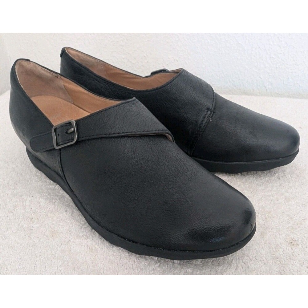 DANSKO Marisa Shoes 7.5 Womens 38 Leather Loafer Wedge Hidden Heel Comfort Black